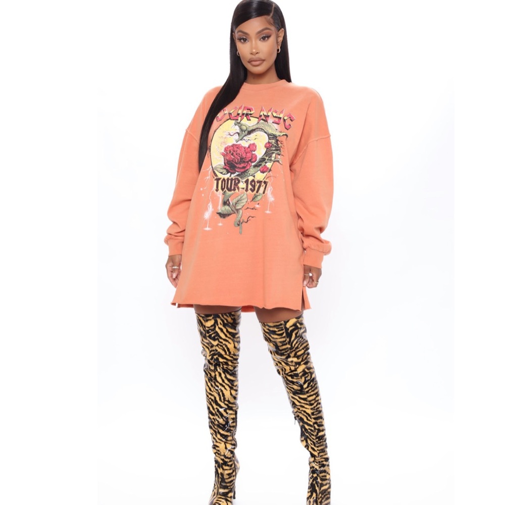 New - NYC Sweatshirt Dress - Orange